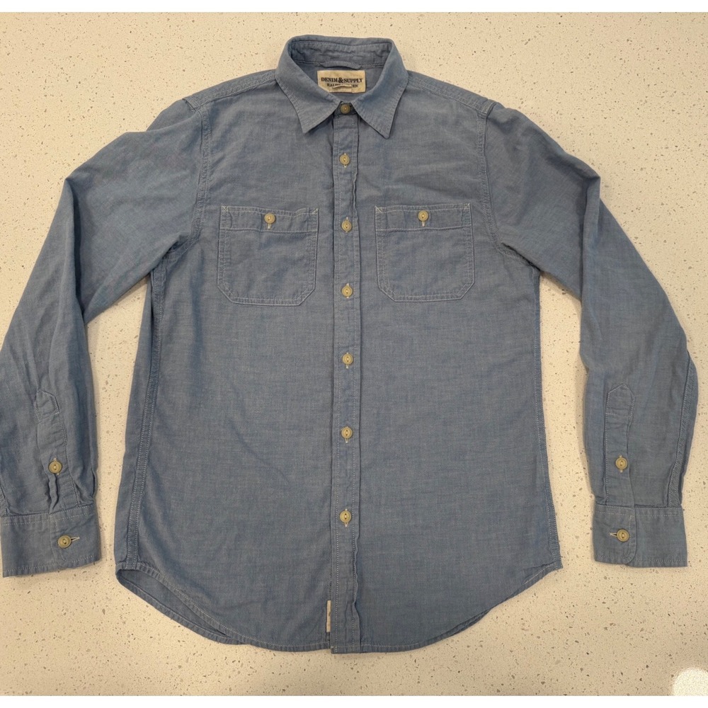 Denim & Supply Ralph Lauren Shirt Mens S Blue Excellent Chambray Workwear Casual